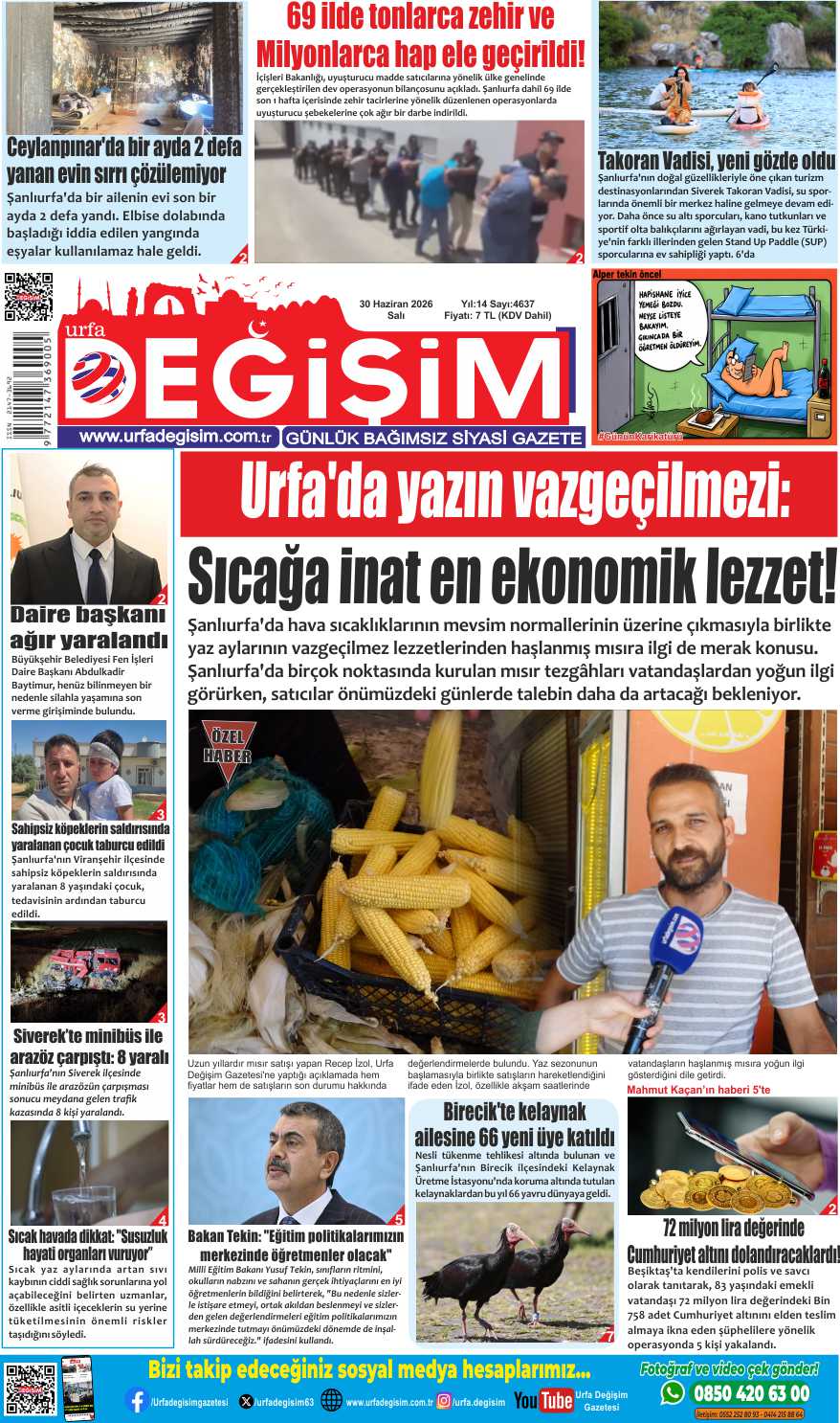 30 Haziran Salı, Urfa Değişim gazetesi