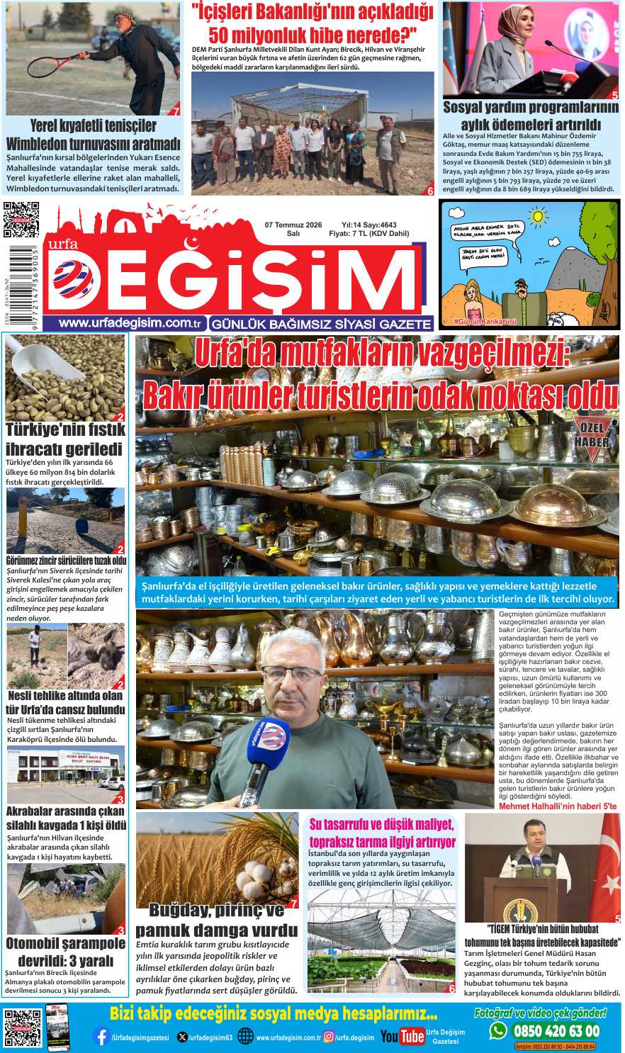 7 Temmuz Salı, Urfa Değişim gazetesi