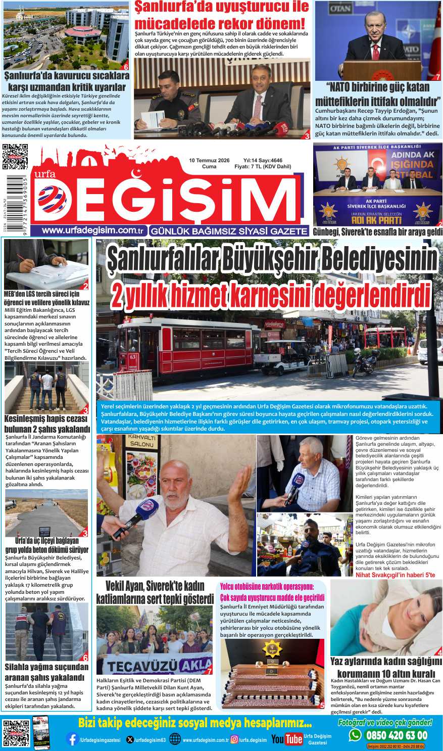 10 Temmuz Cuma, Urfa Değişim gazetesi