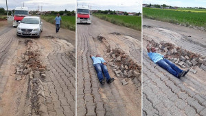 Çöken yol sürücülere zor anlar yaşatıyor