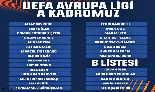 Fenerbahçe'nin Avrupa Ligi kadrosu belli oldu