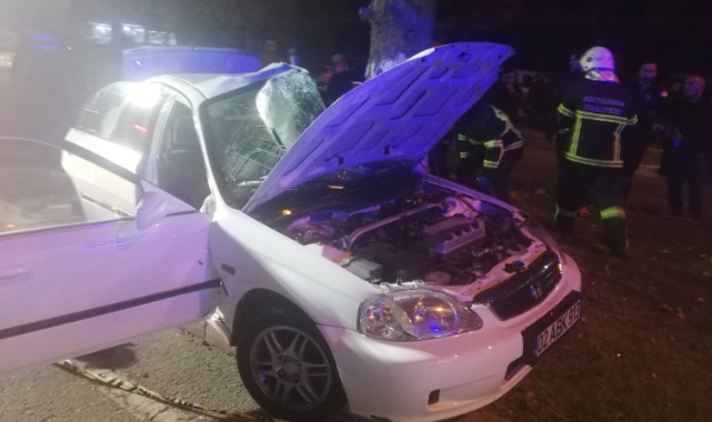 Otomobil refüjdeki ağaca çarptı: 2’si ağır 4 yaralı