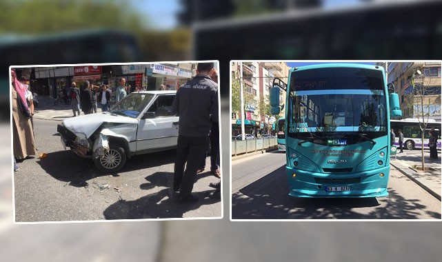 Otobüs yoluna giren araç kazaya neden oldu