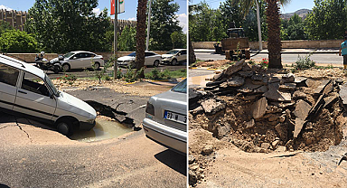Haleplibahçe’de yol çöktü! Araç zarar gördü
