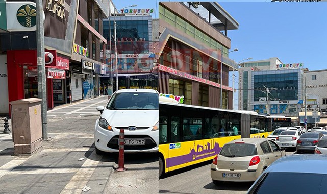Kaldırıma park edilin araç trafiği altüst etti!
