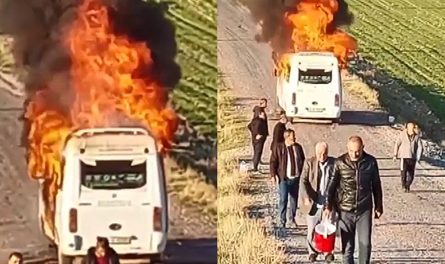 Yanan yolcu minibüsünden yolcular son anda kendini kurtardı
