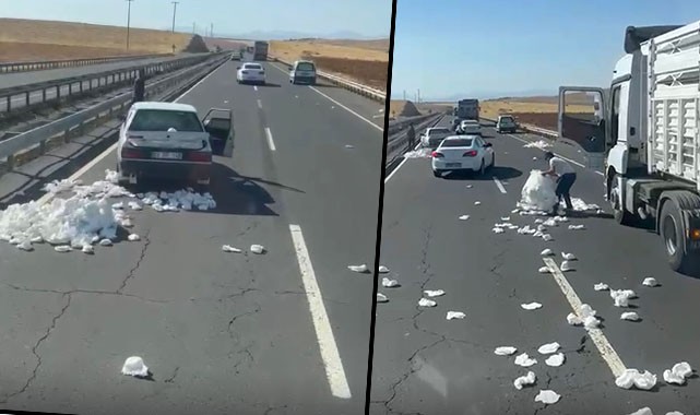 Çocuk bezi toplayan sürücüler trafiği tehlikeye soktu!