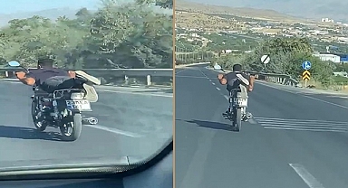 Canını hiçe saydı, motosikleti yatarak sürdü
