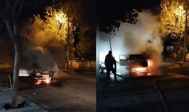 Siverek'te otomobil cayır cayır yandı