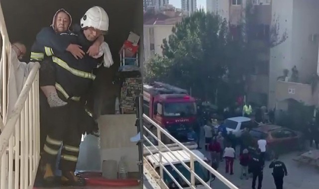 Yangında mahsur kalan kadına itafiyecinin şefkati