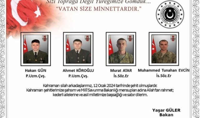 MSB, şehit askerlerin isimlerini açıkladı