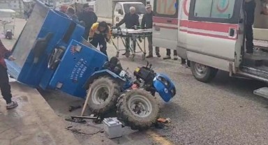 Lastiği kopan tarım aracı devrildi: 1 yaralı