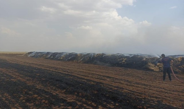Komşu ilde 300 ton saman balyası kül oldu