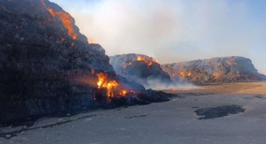 Şanlıurfa'nın ilçesinde tonlarca saman kül oldu