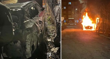 Adıyaman'da park halindeki otomobil alev topuna döndü