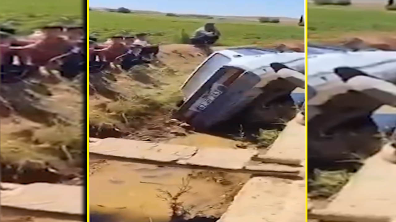 Suruç’ta otomobil tahliye kanalına uçtu!