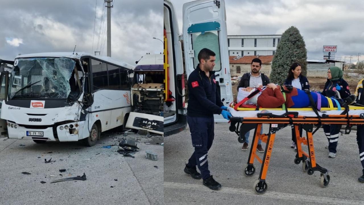 İşçi servisi tırla çarpıştı: 12 yaralı