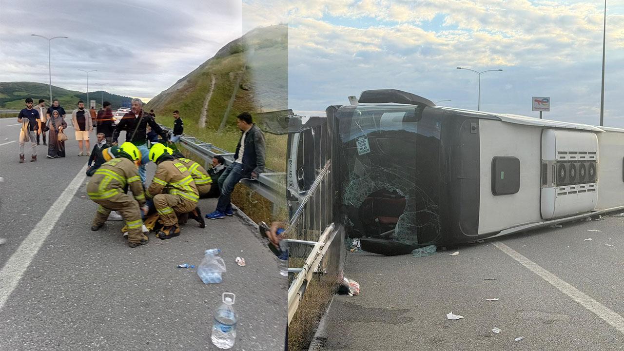 Otoyolda can pazarı! Yolcu otobüsü devrildi: 25 yaralı