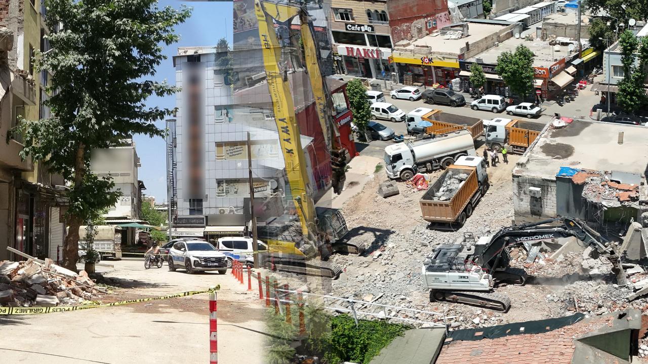 Adıyaman’da yıkım paniği: beton parçaları iş yerine isabet etti