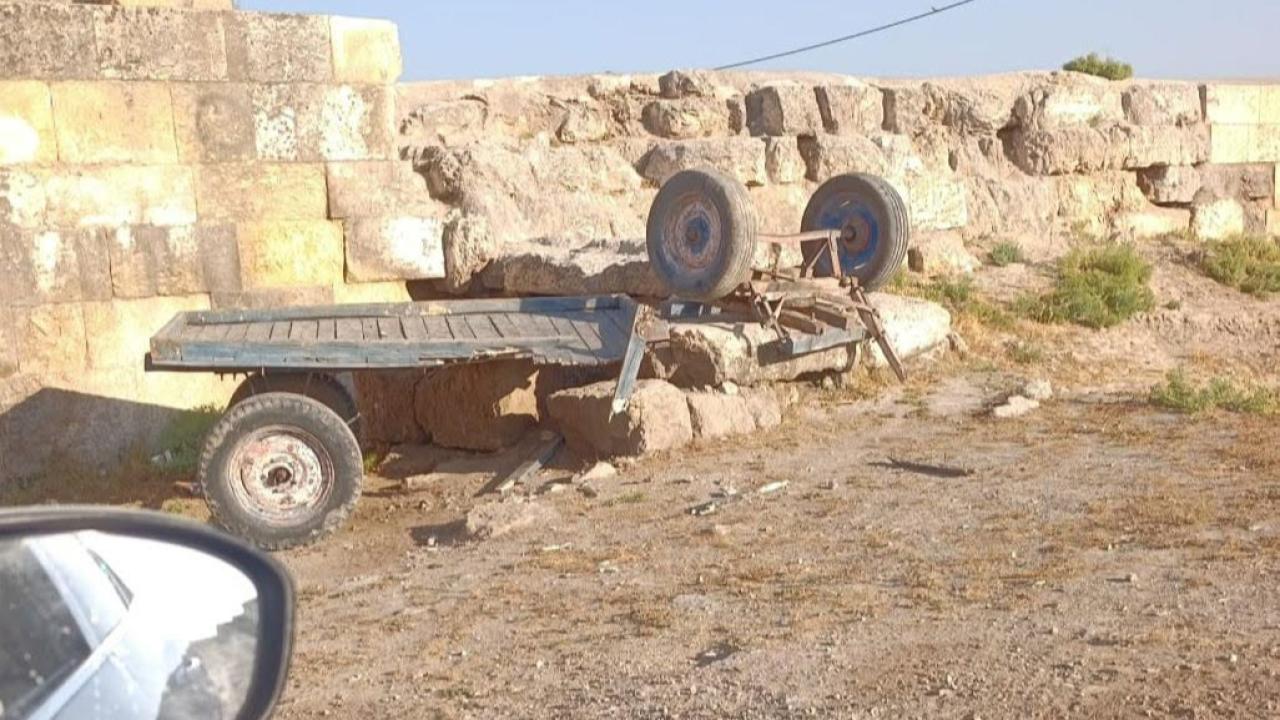 Harran'da sıra dışı kaza! At arabası tarihi kapıya çarptı, at kaçtı