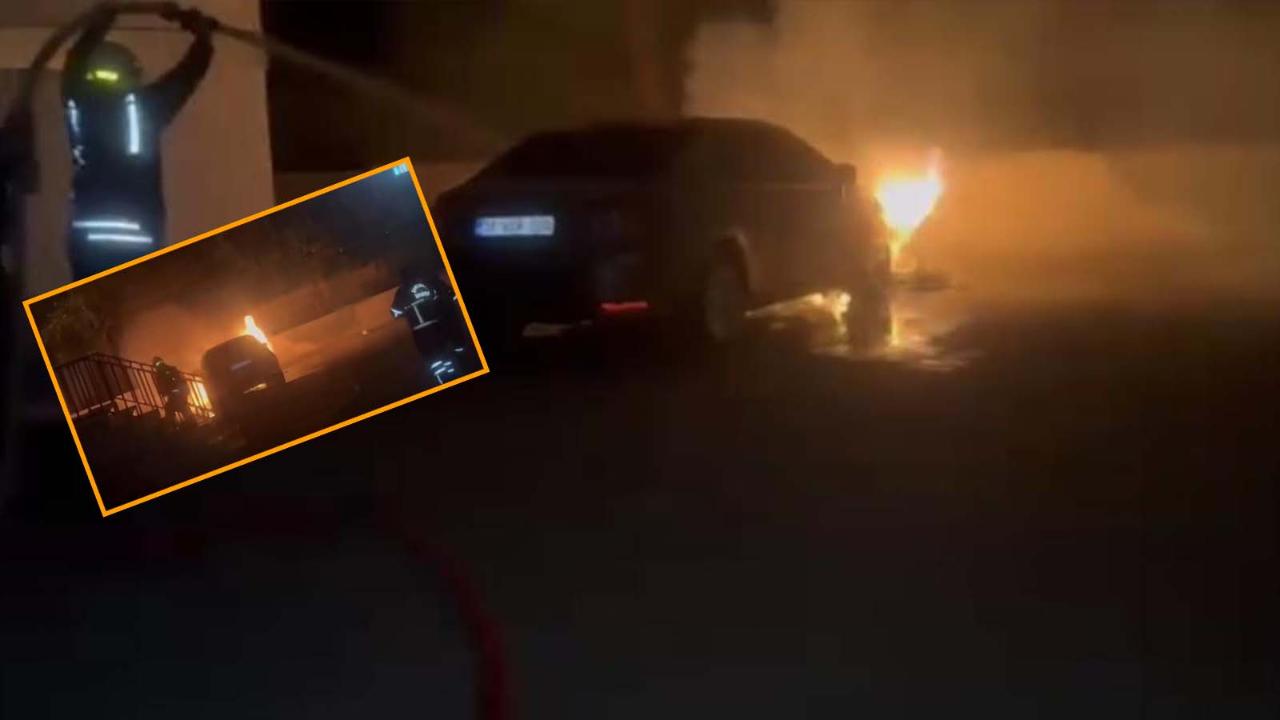 Siverek'te gece saatlerinde park halindeki otomobil alev alev yandı!