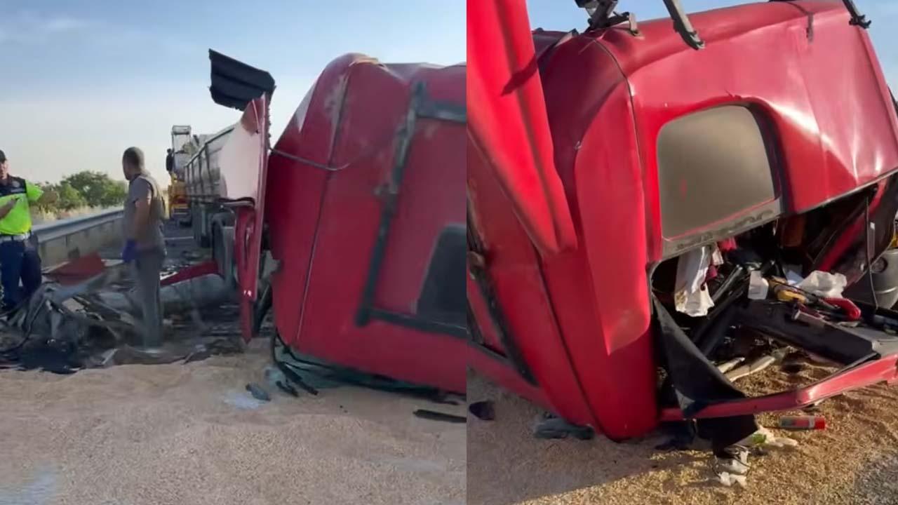 Suruç gişelerinde feci kaza: Tır devrildi, sürücü ağır yaralandı
