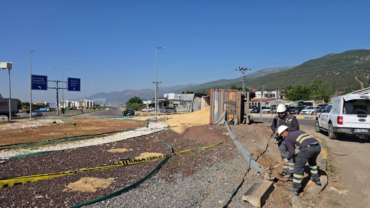 Şanlıurfa'dan Hatay giden arpa yüklü tır devrildi! 1 yaralı