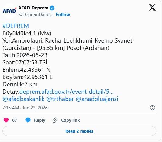 Ardahan'da korkutan deprem